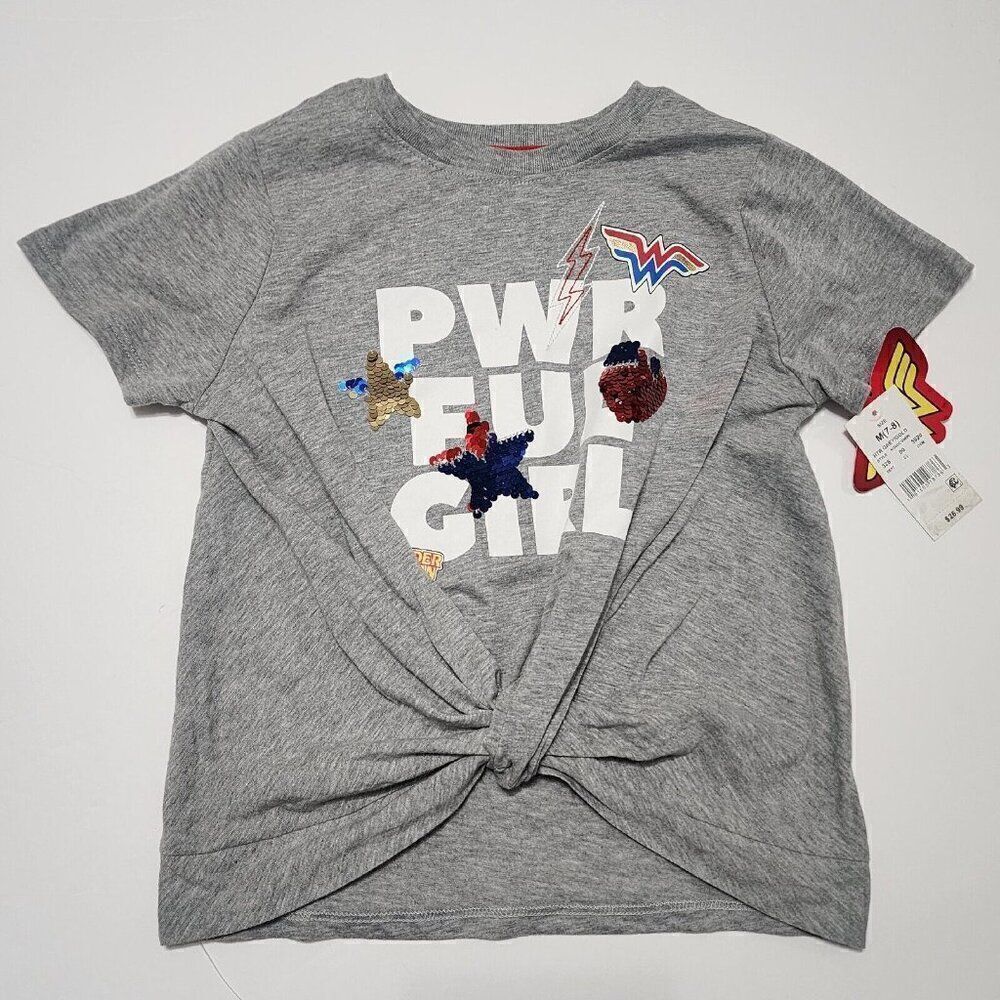 Girls Wonder Woman Size M (7/8) Gray‎ Graphic Tee Shirt - Top Only